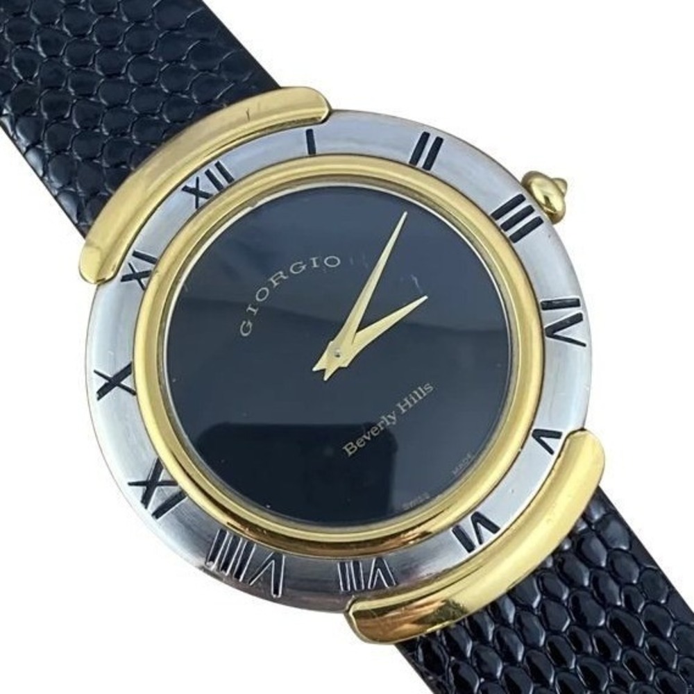 Vintage Giorgio Beverly Hills Watch Men Black Good Shark Skin Strap Swiss Made